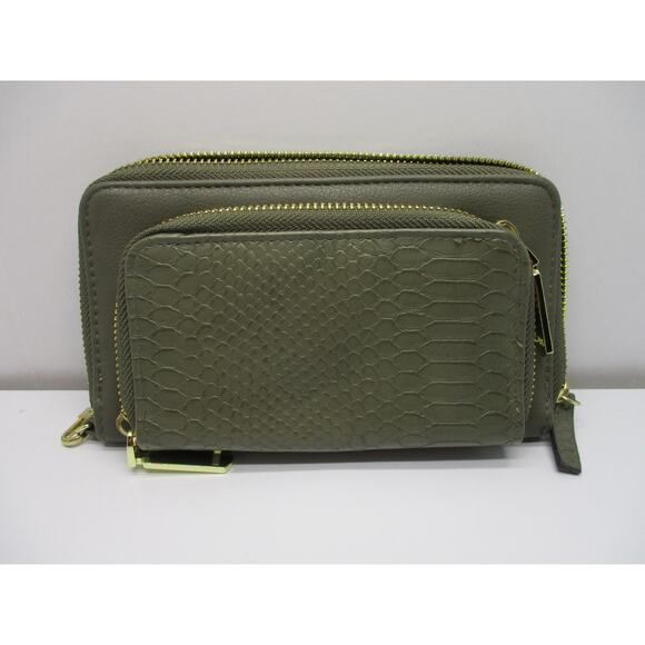 Enzo Angiolini Grey Faux Leather Snakeskin Detail Wallet Clutch - Picture 2 of 9